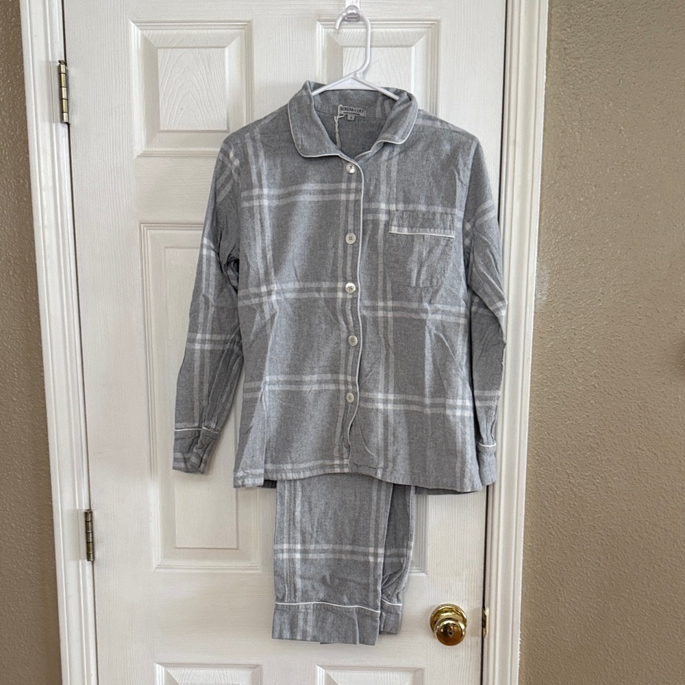 Serena & Lily Light Grey Plaid Button-Up Pajama Set